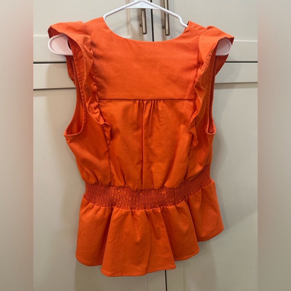 Orange Ruffled V-Neck Top - junior XL - Picture 5 of 8